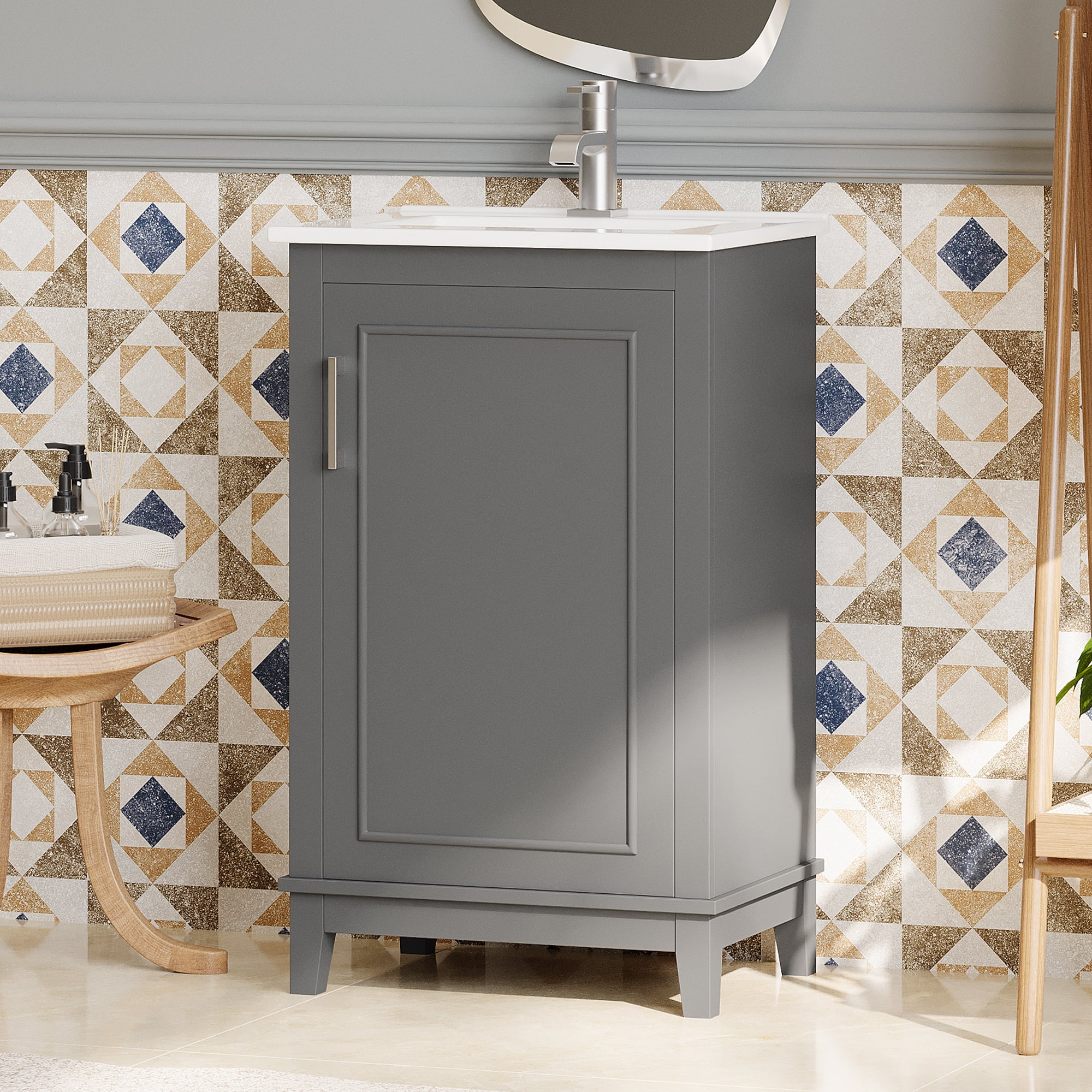 MAYEERTY 20" Modern Small Bathroom Vanity Cabinet - With Ceramic Basin, Compact Design for Tiny Bathrooms