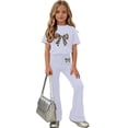 thumbnail image 7 of Amidoa Girls Summer 2 Piece Outfits Kids Print Short Sleeve and Pants Casual Clothing Sets White Size 7, 7 of 7