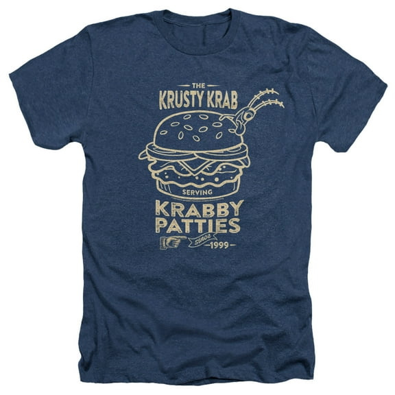 SpongeBob SquarePants The Krusty Krab Shock Mono Unisex Adult Heather T Shirt, Navy Heather, 2X-Large