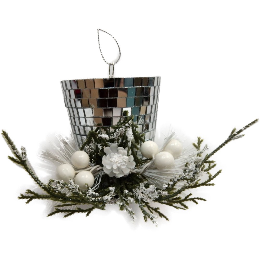 Holiday Time Christmas Ornaments 4Piece Silver Mirror Top Hat Ornament