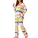 thumbnail image 4 of Conjunto de pijama para mujer INSPIRE CHIC, ropa de algodón, parte superior de mangas largas con pantalones, ropa de casa a rayas coloridas, 2XL amarillo, 4 of 5