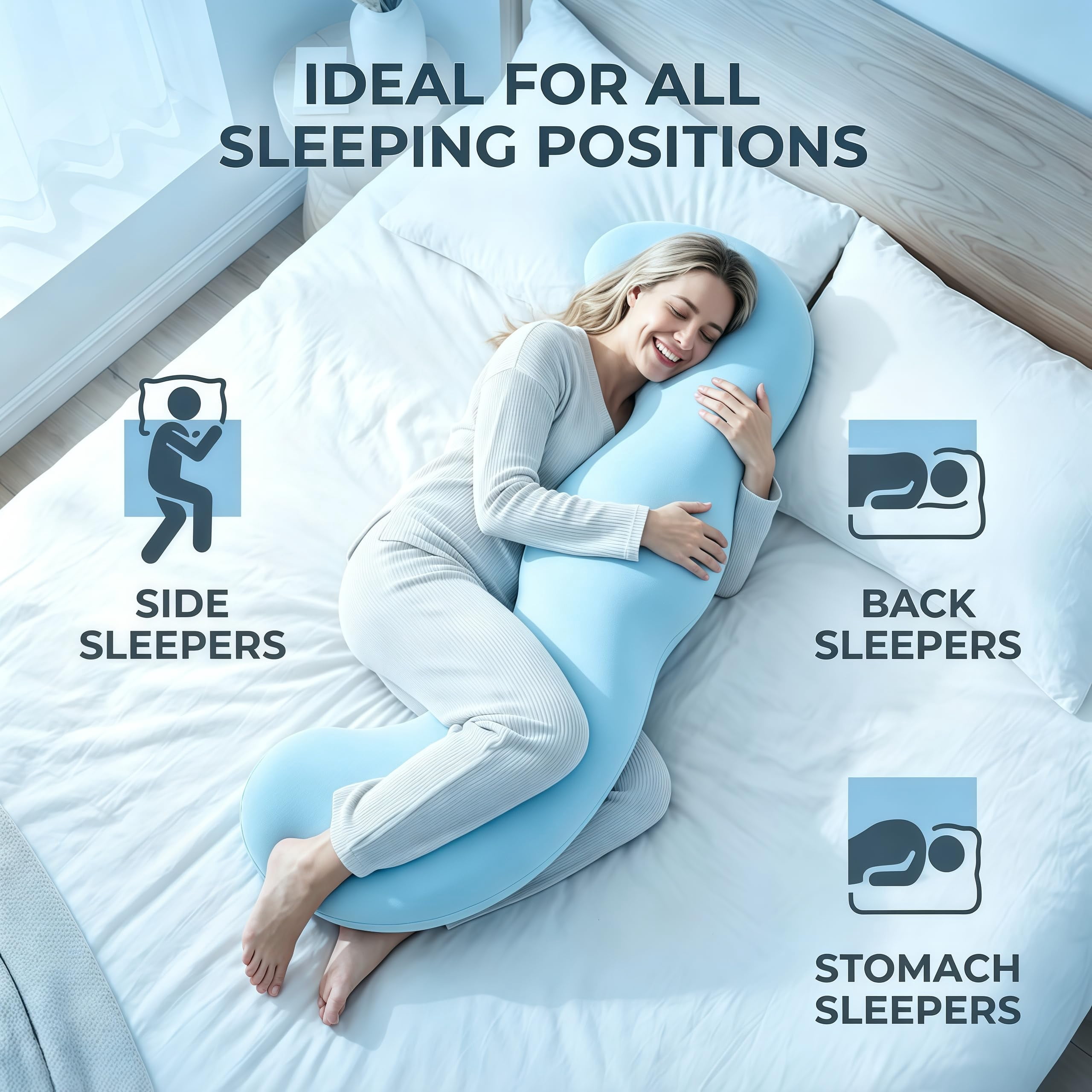 Pea Pod Body Pillow for Side Sleeper, Pea Pod Body Pillow for Adults, Long Bolster Hug Pillow with Cooling Fabric, Soft Ergonomic Pillow for Back, Hip & Leg Support