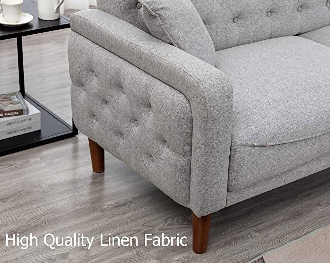 Cómodo sofá de 3 plazas de mediados de siglo, moderno sofá para sala de  estar, sofá largo tapizado de tela de lino con 4 cómodas almohadas para