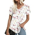 thumbnail image 4 of Cyber&Monday Deals USSUMA Womens Tops Dressy Casual Women's Casual Cute Shirts Floral Print Tops Basic Summer Short Petal Sleeve Fashion Soft Blouse Loose Fit Tshirt, 4 of 7