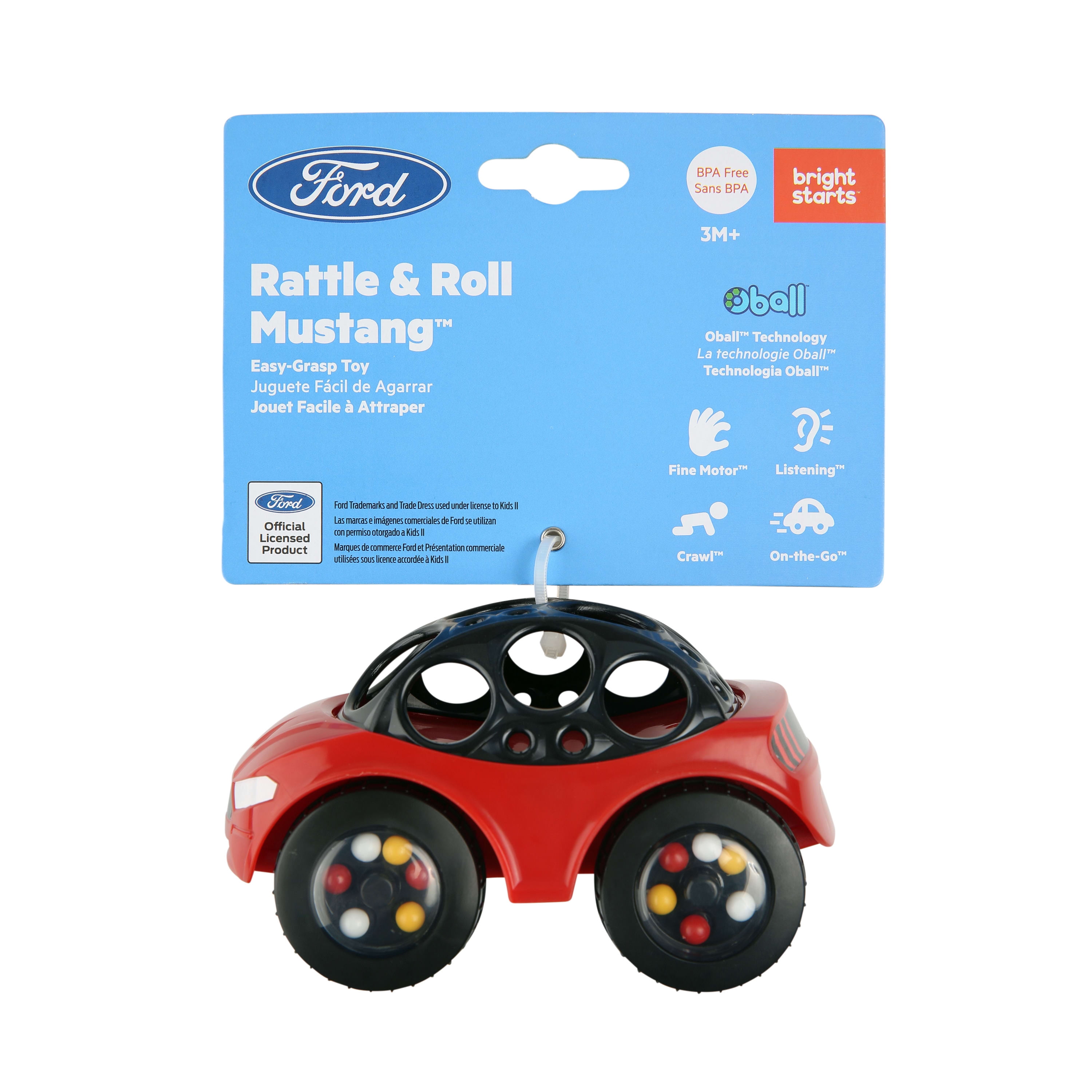 Bright Starts Oball Hochet & Roll Sports Voiture de course, jouet facile à saisir, à partir de 3 mois, couleur aléatoire bleu ou rouge, (1 pièce) : Oball