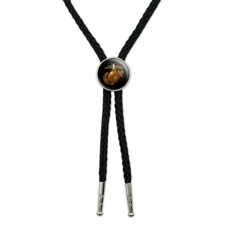 Marine Corps Globe Marine Corps USMC Golden Logo on Black Eagle Globe Anchor Officially Licensed Western Southwest Cowboy Necktie Bow Bolo Tie ()