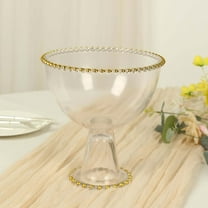 Efavormart Clear Compote Pedestal Bowl Glass Flower Vase With Gold Beaded Rim, Round Footed Candy Trifle Bowl Dessert Display Stand - 8"