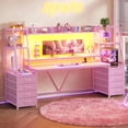 thumbnail image 3 of Gaming Desk with LED Lights, Large PC Gamer Desk Workstation with 8 Drawers and Storage Shelves, 3 of 8