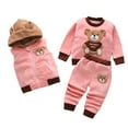 thumbnail image 3 of Toddler Boy Outfits Boys Girls Cartoon Bear Print Flannel Hoodie Vest Pants 3 Piece Set Boys' Clothing Sets Light Pink 4-5 Years, 3 of 4