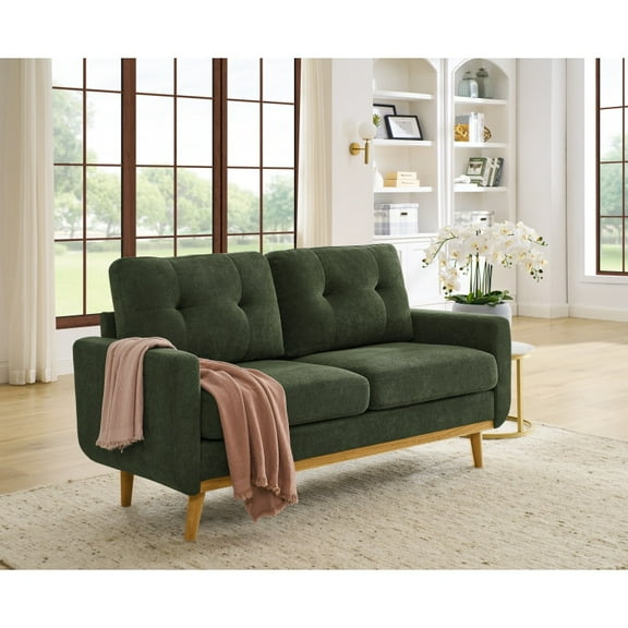 67.7" Wide Mid-Century Modern Upholstered Tufted Loveseat Sofa With Wooden Legs