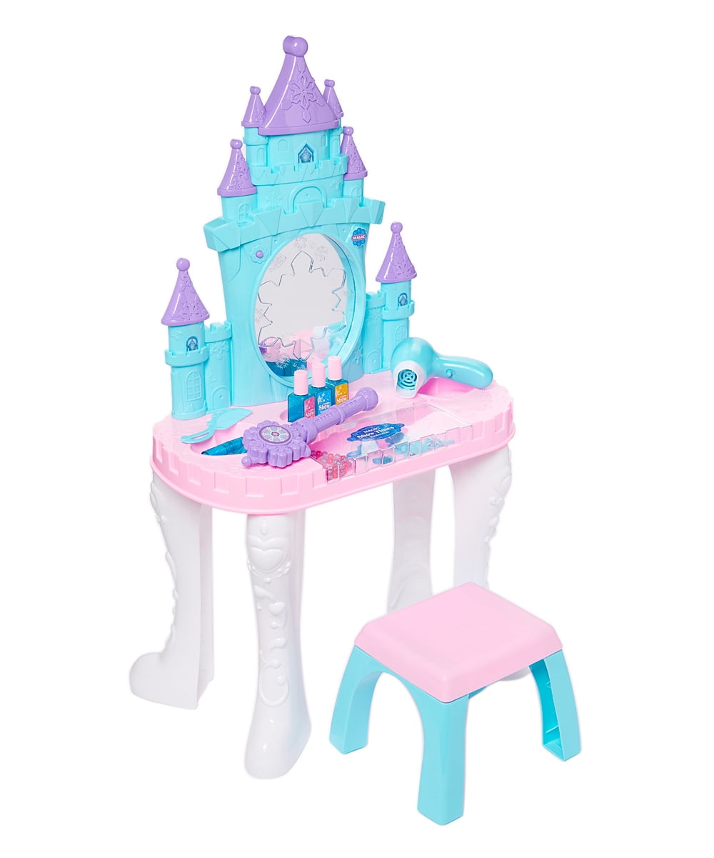 Dash Toyz Pink & Blue Snow Castle Themed Kids Light-Up Sound Vanity Set  W/Chair