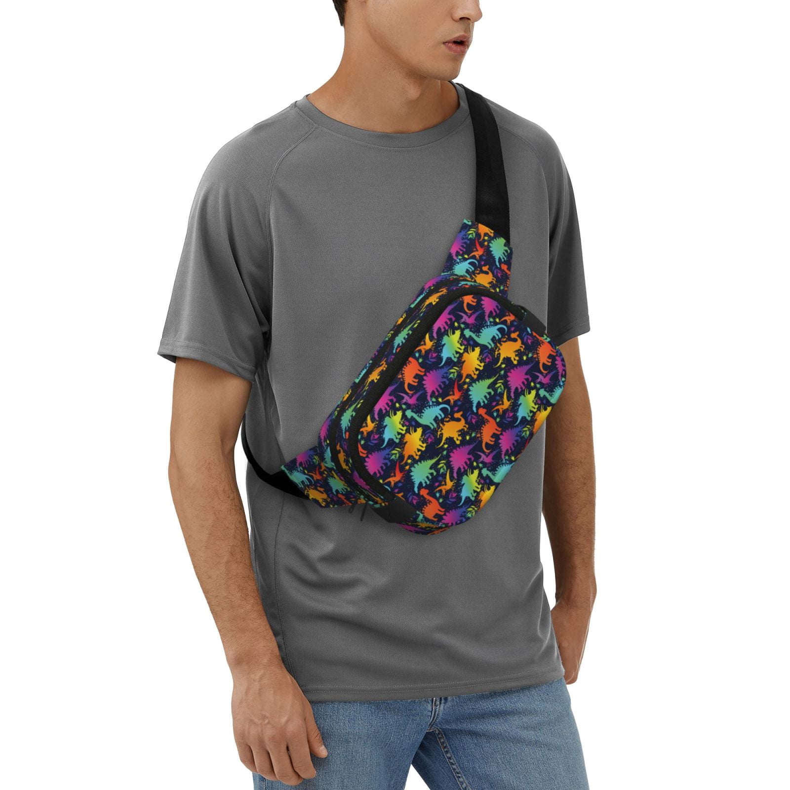 Hirioo Colorful Dinosaur for Double Layer Waist Bag Adjustable Fanny Pack For Travel Running Hiking