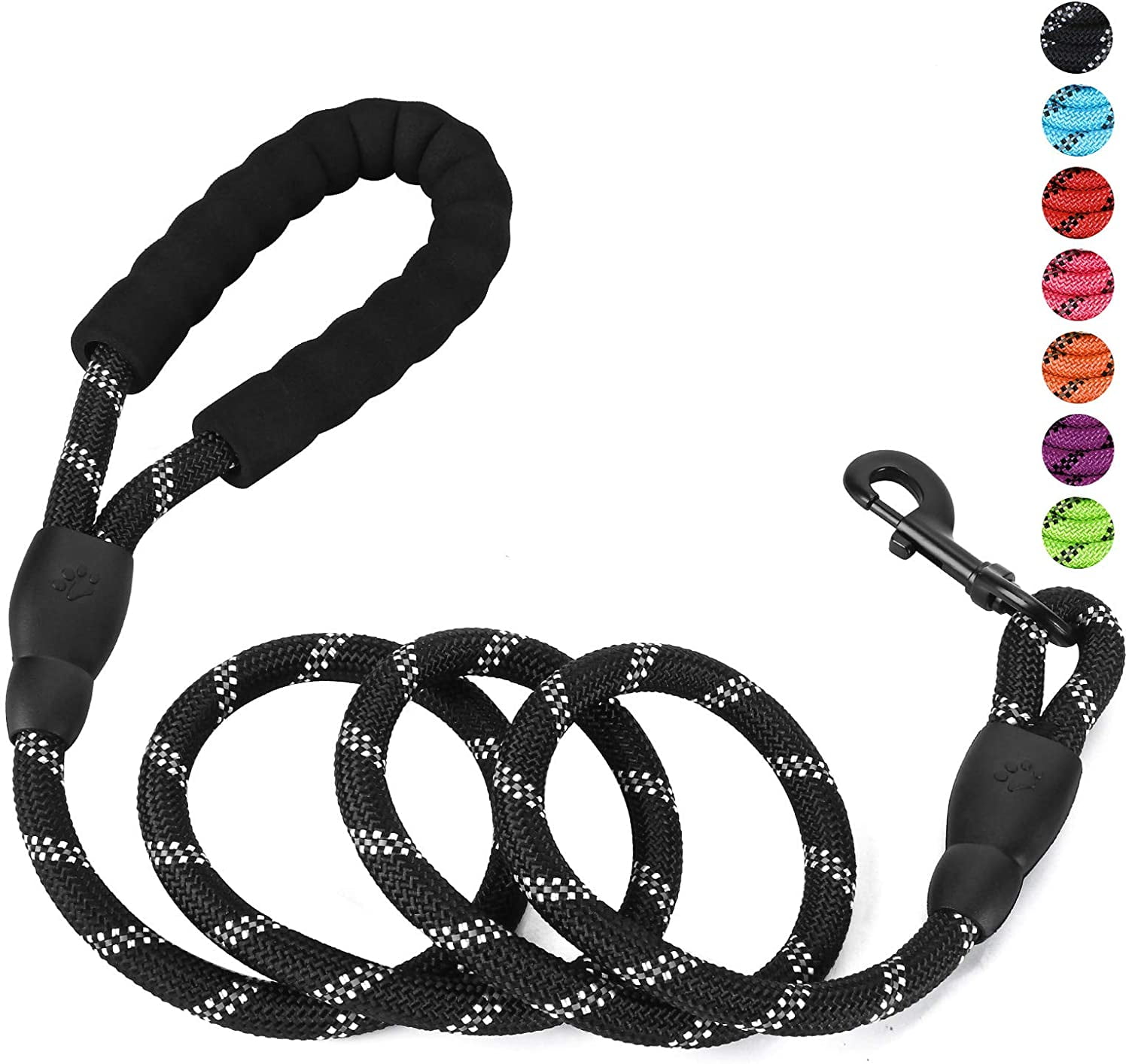 Rirool 5ft Black Nylon Rope Dog Leash with Padded Handle