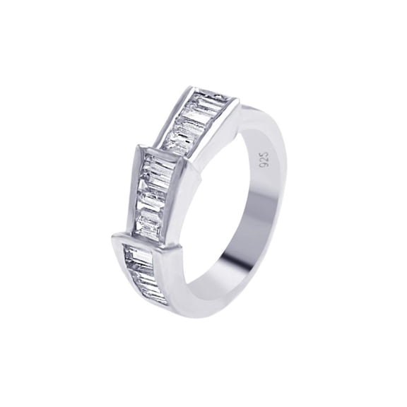 Sterling Silver 925 Rhodium Plated Clear Baguette Ring Band White CZ Jewelry Female Size 7