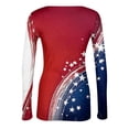 thumbnail image 6 of Women's Casual Fashion Round Neck Independence Day Print Long Sleeve Ribbed Top Red XL, 6 of 6