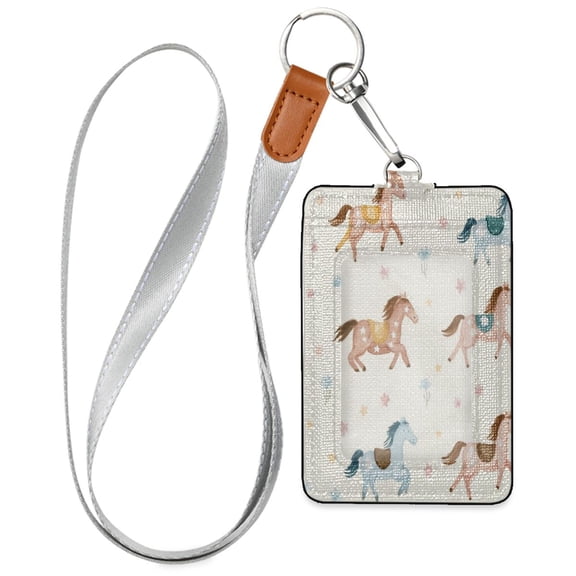 PU Leather Badge Holder Lightweight ID Card Holder with Window Pocket Running Pony