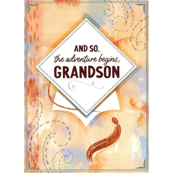 Designer Greetings The Adventure Begins: White Cap with Brown Tassel College Graduation Congratulations Card for Grandson