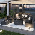 thumbnail image 3 of Aoxun 8 Piece Patio Furniture Set with 44” Fire Pit Table Wicker Rattan Outdoor Sectional Sofa Set with Coffee Table and 4” Thickened Cushions, Black (Waterproof Cover Included), 3 of 7