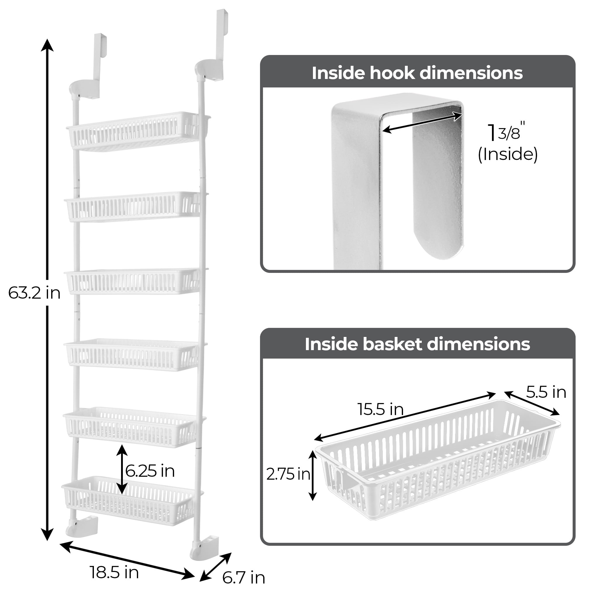 Smart Design Over the Door Pantry Organizer Rack w/ 6 Baskets