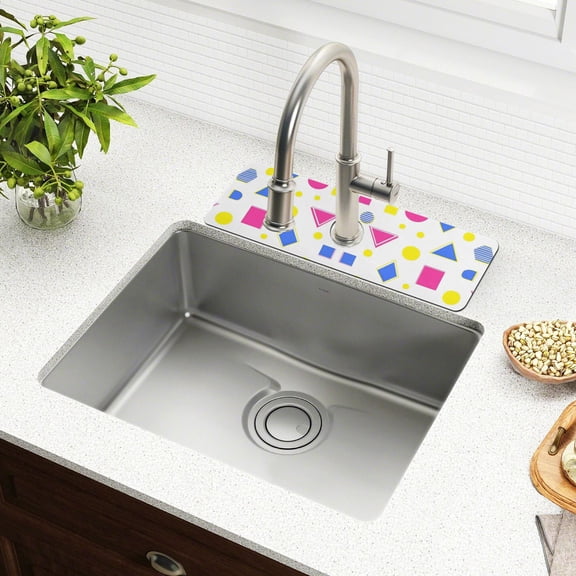 Yayeee Faucet Mat for Kitchen Sink 14.7" Diatomite Long Splash Guard Pad, Yellow Retro Round