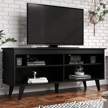 Madesa TV Stand Entertainment Center with 4 Shelves and Cable Management for 50, 55 Inch Media Storage Living Room and Bedroom Modern Wooden Television Media Console - Black