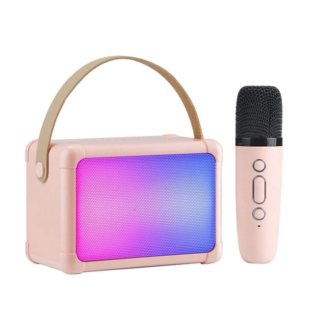 Pink single microphone + single speaker (English version) (B) $ New H2 portable RGB Bluetooth speaker with wireless microphone home mini karaoke card audio gift