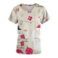 thumbnail image 5 of DPTALR Hauts pour Femmes Manches Courtes Col en V Uniforme de Travail Imprimé de Noël avec Poche Blouse, 5 of 5