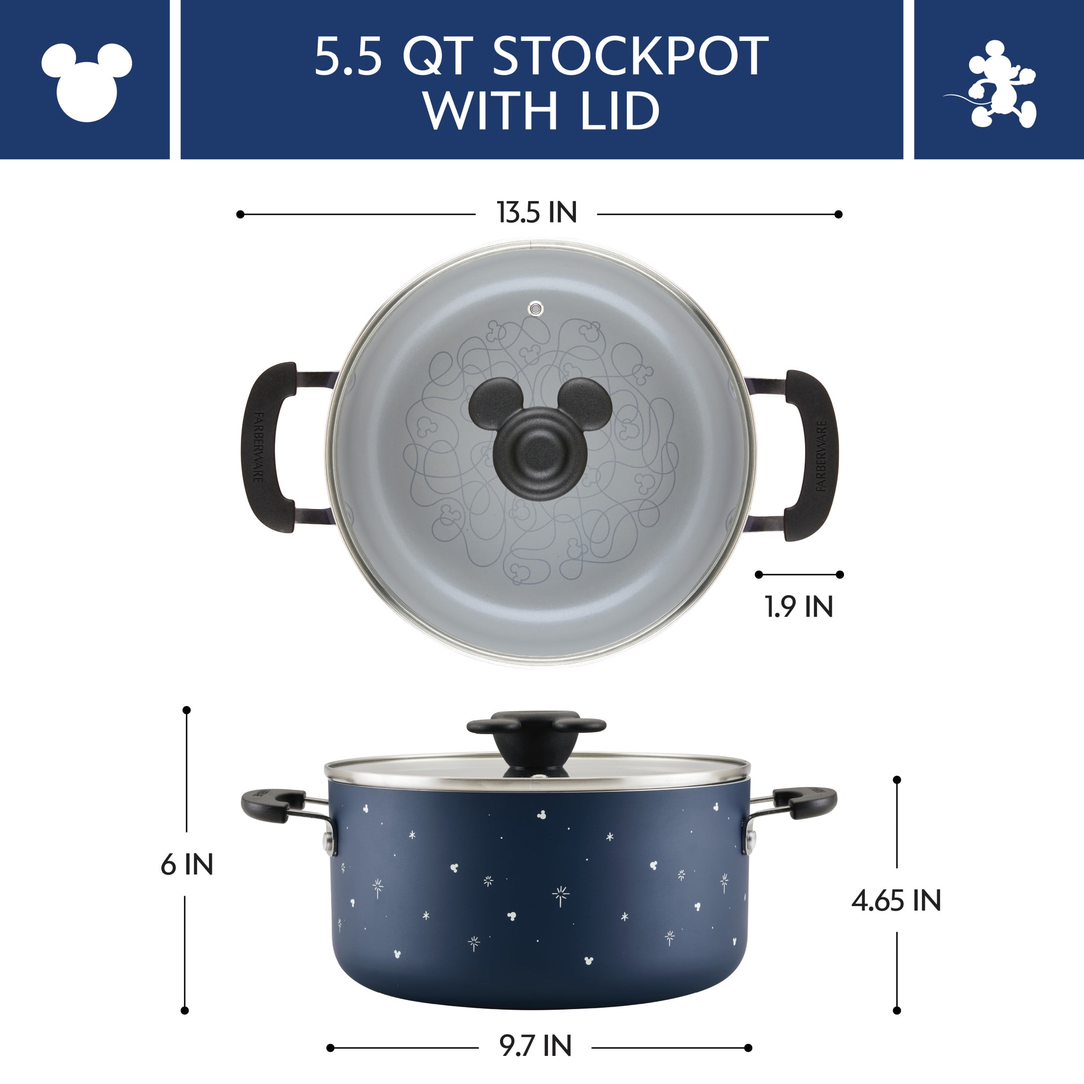 Farberware Disney Bon Voyage 5.5 Quart Ceramic Nonstick Stockpot with Lid, Dishwasher Safe, Blue