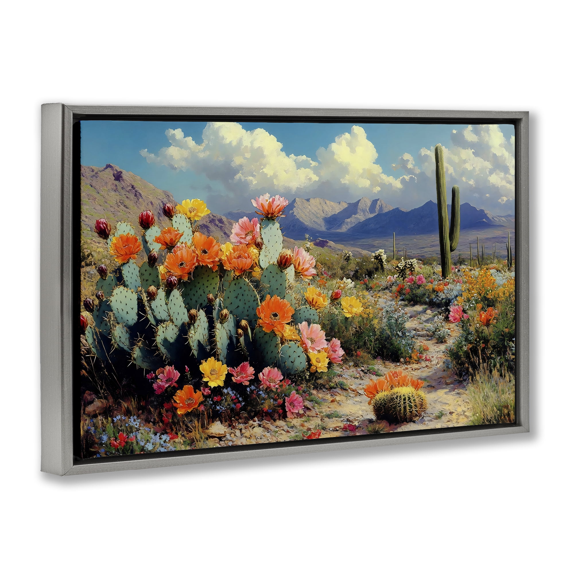 Stupell Industries Vibrant Cacti in Desert Gray Framed Floater Canvas Wall Art, design by Franklyn Gregory