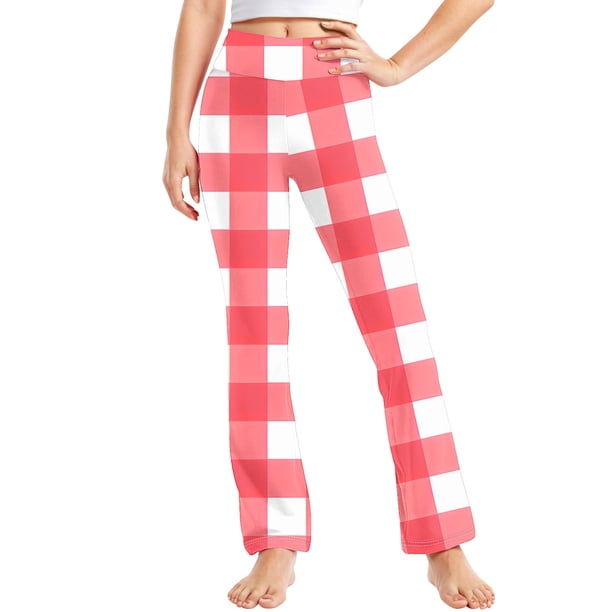 Odeerbi 2-13 Años Niñas Pantalones de Yoga de Pierna Ancha Plaid Entrenamiento Danza Atlético Pantalones Deportivos Elasticidad Lindo Alto Pantalones de Cintura Recta