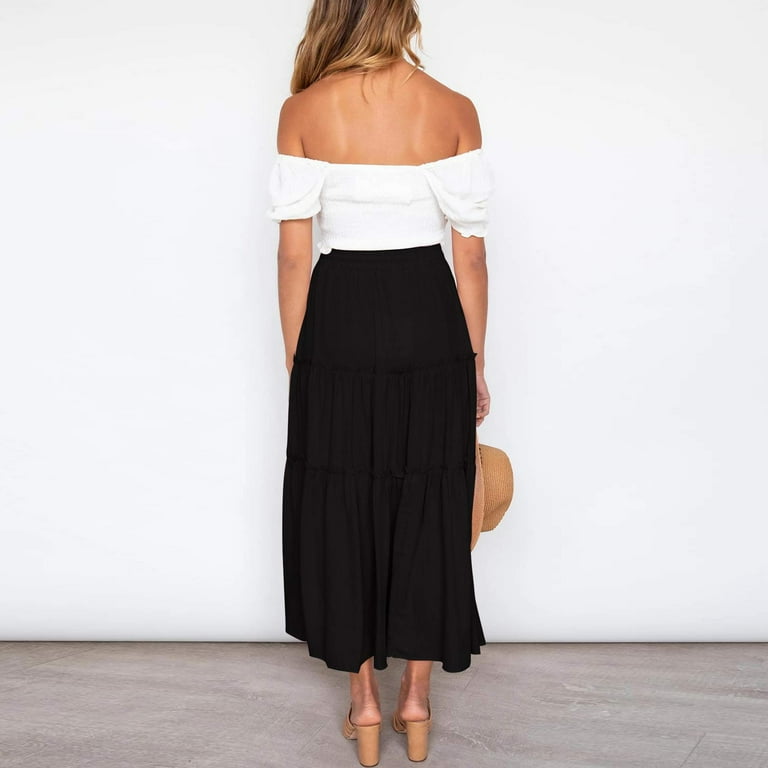 Women s Elastic High Waist Boho Maxi Skirt Ruffle A Line Swing Long Skirts Formal Skirt Tulle Table Skirt under Skirt Shorts Sink Skirt Yoga Skirt Ruffle Mini Skirt Wrap Skirt Massage Table