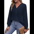 thumbnail image 3 of Camisetas de Larga para Mujer, Camisetas Informales con Cuello en V, Cómodas, Básicas y Suaves Azul Marino M, 3 of 10