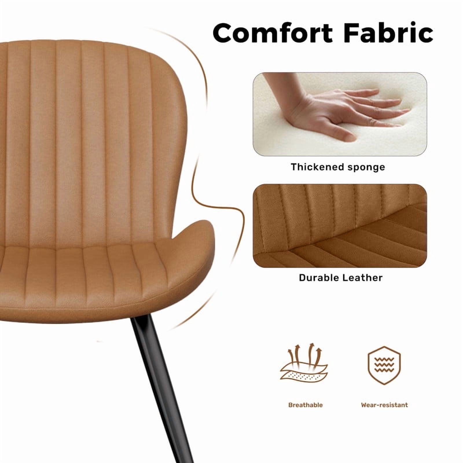 Daluvenix Modern Dining Chairs Set of 2 Upholstered Comfy Fabric Kitchen & Dining Room Chairs with Metal Legs & Thick Cushions for Living Room, Brown
