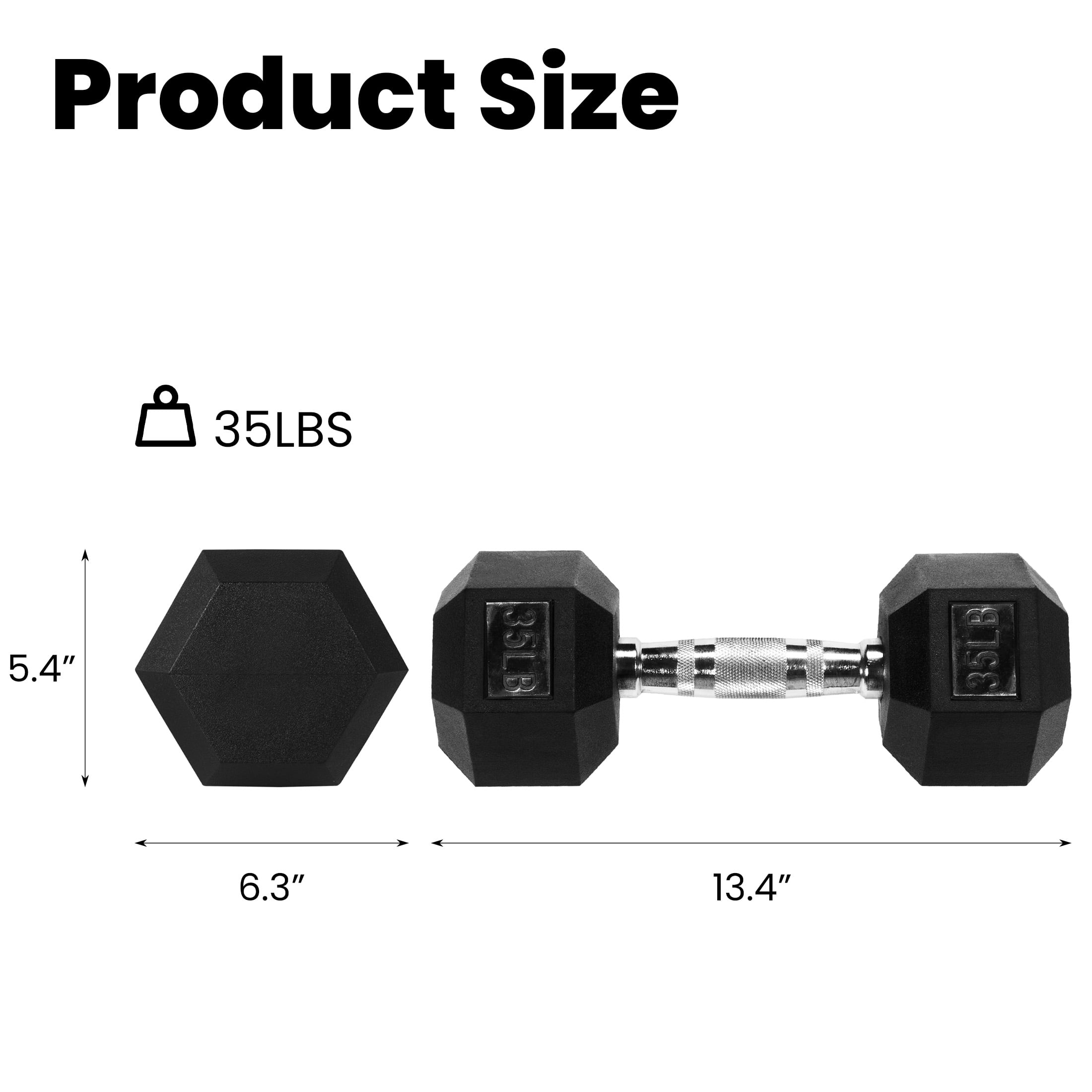EDX 35 LB Rubber Hex Dumbbell – Anti-Roll Grip for Strength Training, Home Gym & Full-Body Workouts
