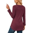 thumbnail image 4 of JYLFC Long Sleeve Shirts Pullover Sweater Loose Fit Lightweight CrewNeck Sweatshirt Burgundy 2XL, 4 of 5