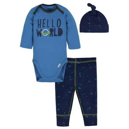 Gerber Onesies Bodysuit, Active Pant, and Cap Outfit Set, 3-Piece (Baby Boys)