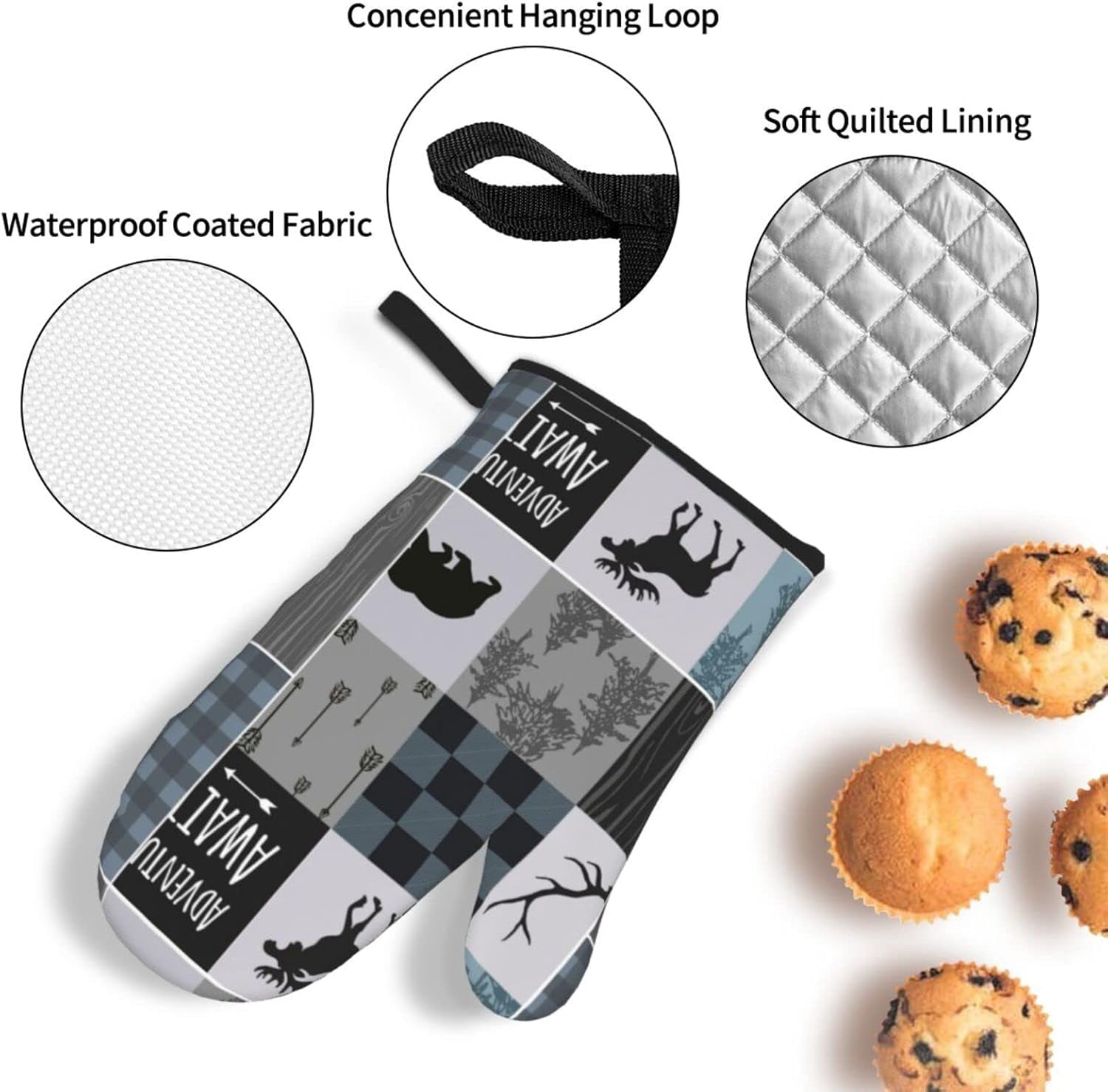 Cabin Oven Mitts and Pot Holders Set of 4 Bear Moose Cotton Lining with Non-Slip Hot Pads, Heat Resistant Kitchen Microwave Oven Gloves for Cooking Baking Grilling BBQ Decorative Gift