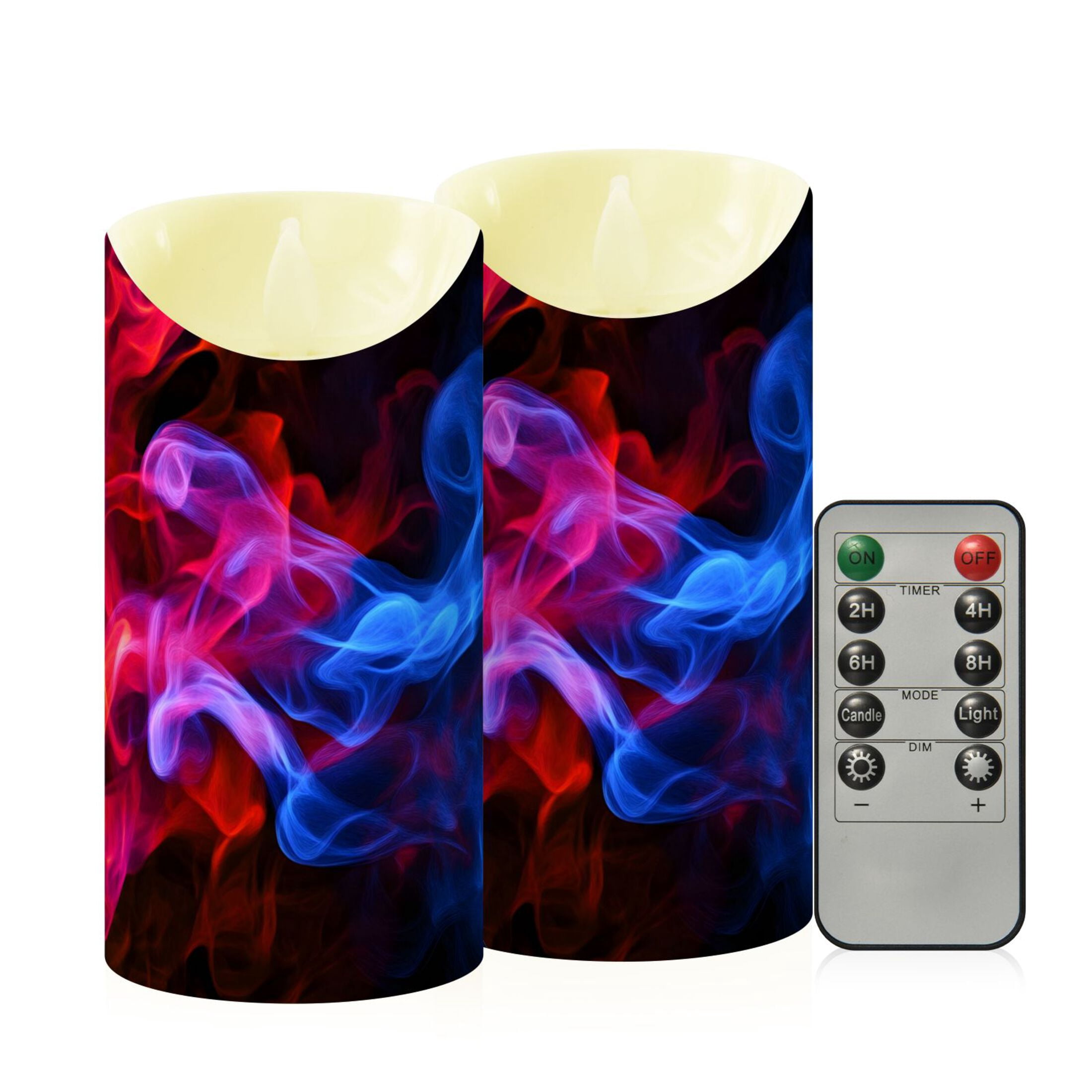 Blue and Red Flame Mixture Flickering Flameless Candles with Remote Timer Battery Operated LED Tealight Set of 2 M