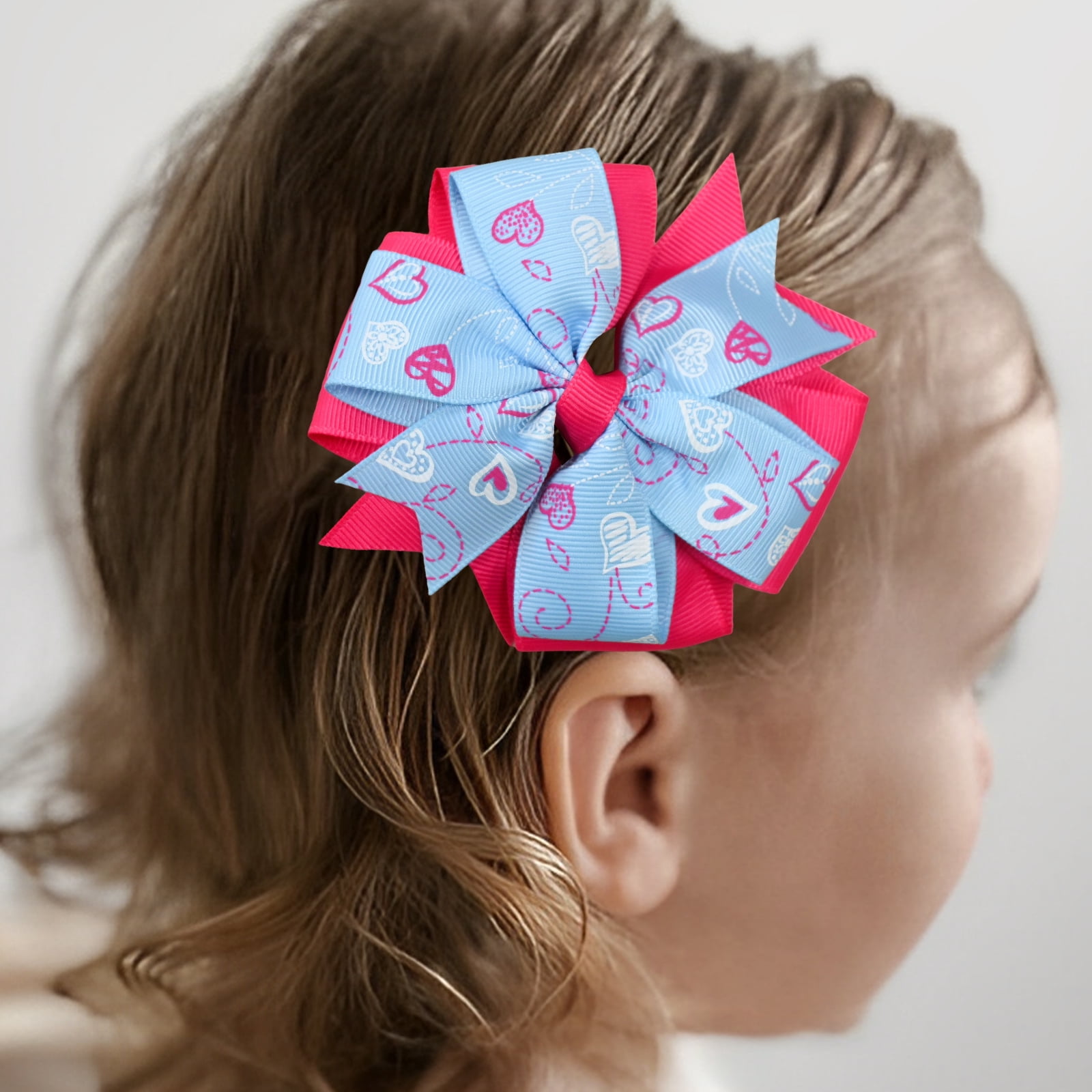 JoyBowie 18Pcs 4 Inch Valentine's Day Heart Print Cheer Bows with Alligator Clips for Girls Teens