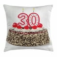 thumbnail image 1 of 30th Birthday Decorations Throw Pillow Cushion Cover, Birthday Cake with Cherries on Top and Burning Candles Number 30, Decorative Square Accent Pillow Case, 24 X 24 Inches, Multicolor, by Ambesonne, 1 of 2