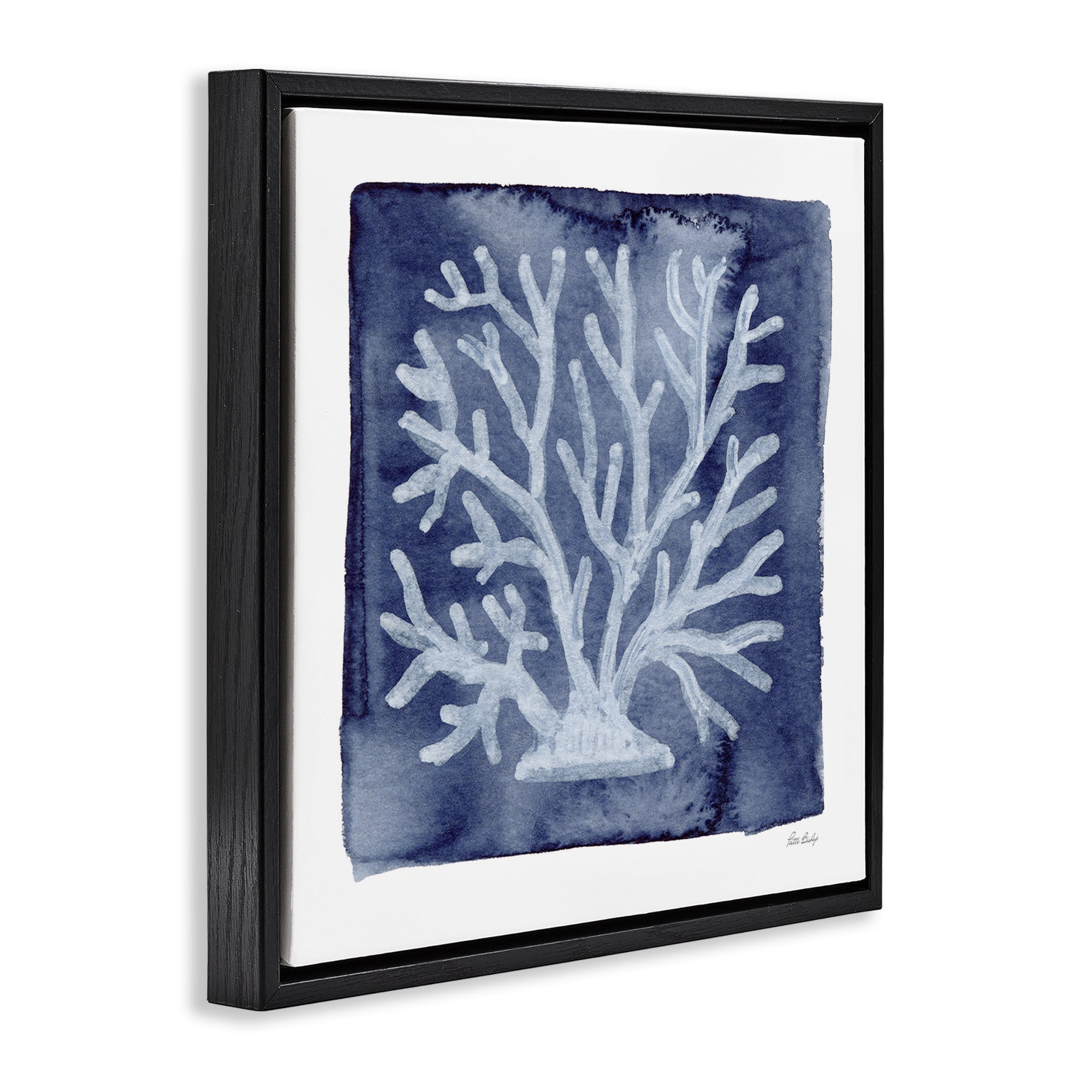 Stupell Industries White Coral on Indigo Black Framed Floater Canvas Wall Art, design by Patti Bishop