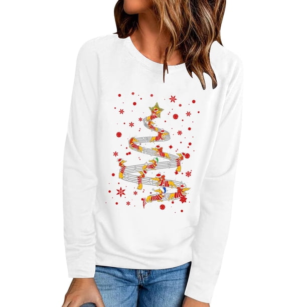 Tops de mujer Camisas Blusas Elegantes Camisas casuales de manga larga Cuello redondo de Navidad Ajuste ligero Túnica de otoño Top Otoño Odeerbi ODB-5