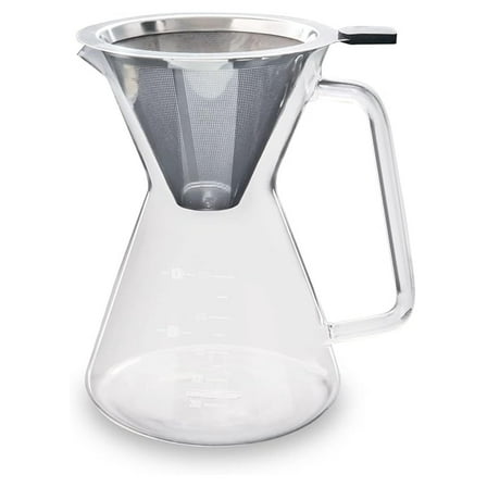 London Sip Glass Pour Over Coffee Carafe Coffee Maker with Reusable Stainless Steel Filter, Ergonomic Handle, and Easy-Pour Spout, 4-Cup (600 mL)