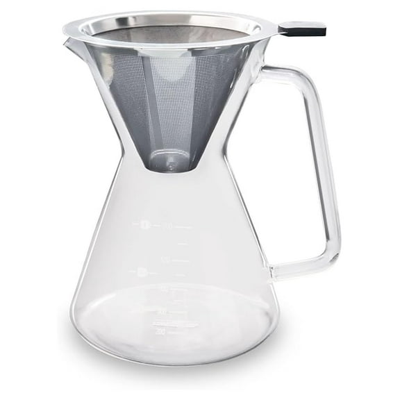 London Sip Glass Pour Over Coffee Carafe Coffee Maker with Reusable Stainless Steel Filter, Ergonomic Handle, and Easy-Pour Spout, 4-Cup (600 mL)