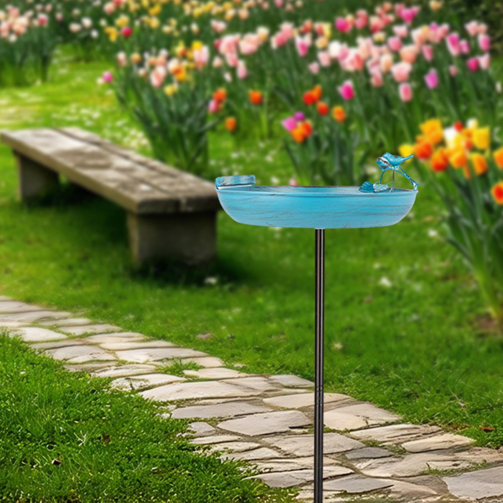 CarpNettore Metal Garden Standing Bird Bath with Stake 13x37inch Multifunctional Sturdy Blue