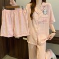 thumbnail image 3 of Girls Pink Plaid Embroidered Puppy Cloud Cotton Summer Pajamas Three Piece Set, 3 of 6