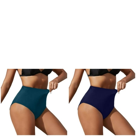 Wijhcboe 2 Pack Women s Womens Swim Bottoms Full Coverage Black High Waisted Bikini Swim Pants for Women Bottoms Retro Basic Full Coverage Swimsuit Mid Waist Bathing Suit plus Size Swim Pants Cover