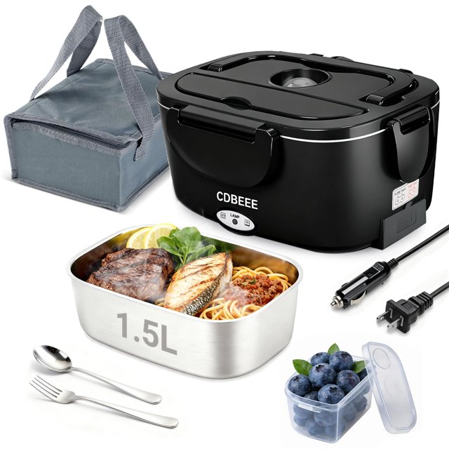 Electric Lunch Box Food Heater| 80W Rapid Heating 3-in-1 (Car 12V/24V & Home 110V) | 1.5L Portable Food Warmer Leak-Proof 304 Stainless Steel | Perfe