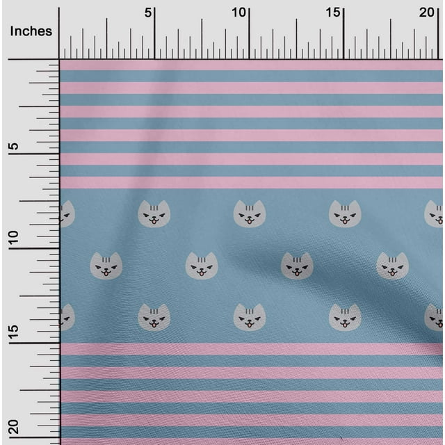 oneOone Tissu Georgette Viscose Rayé & Imprimé Visage de Chat par Yard 42 Pouces de Large