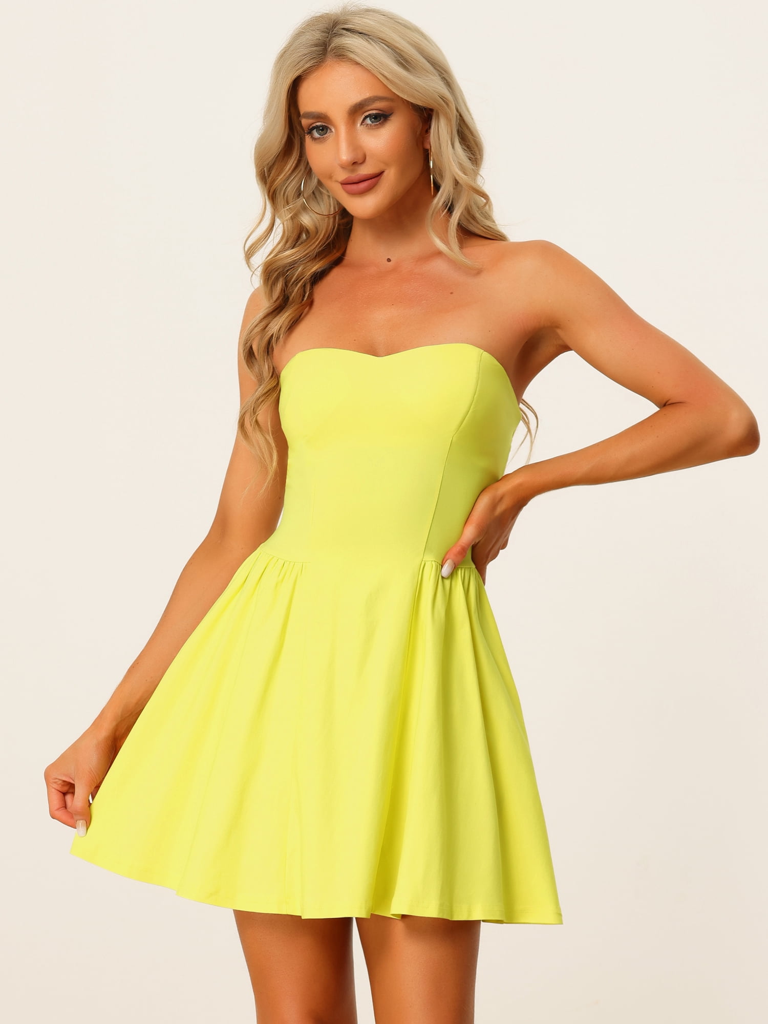 DARING DIVA Party Mini Strapless Sweetheart Neck Christmas Mini Dress XS Yellow